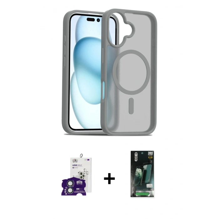 MARSİLYAN™- iPhone 16 Kılıf Siluet Minimal Prime - Siyah 360 Mat Full Body Arka Koruyucu + Bilvis Titan Kamera Lens - YL