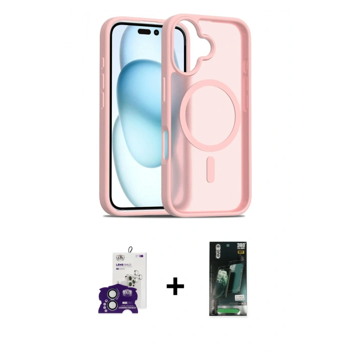 MARSİLYAN™- iPhone 16 Kılıf Siluet Minimal Prime - Siyah 360 Mat Full Body Arka Koruyucu + Bilvis Titan Kamera Lens - YL
