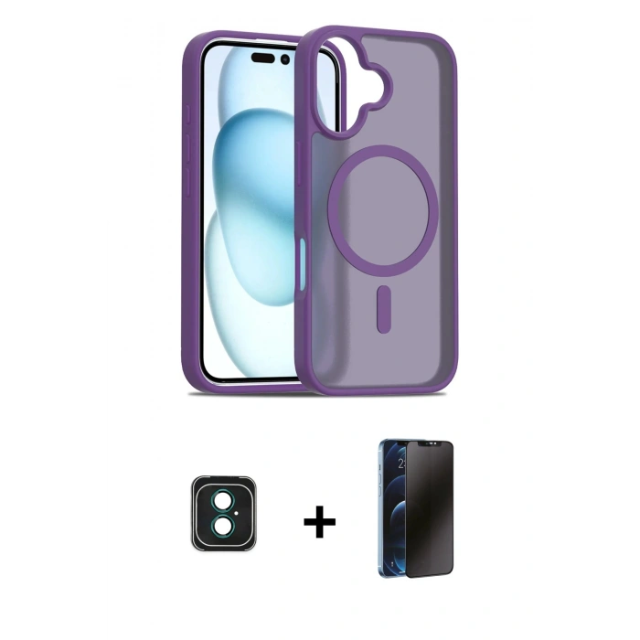 MARSİLYAN™- iPhone 16 Kılıf Siluet Minimal Prime - Siyah 3D Antistatik Hayalet Cam Ekran Koruyucu + PVD Metal Kamera Lens - YL