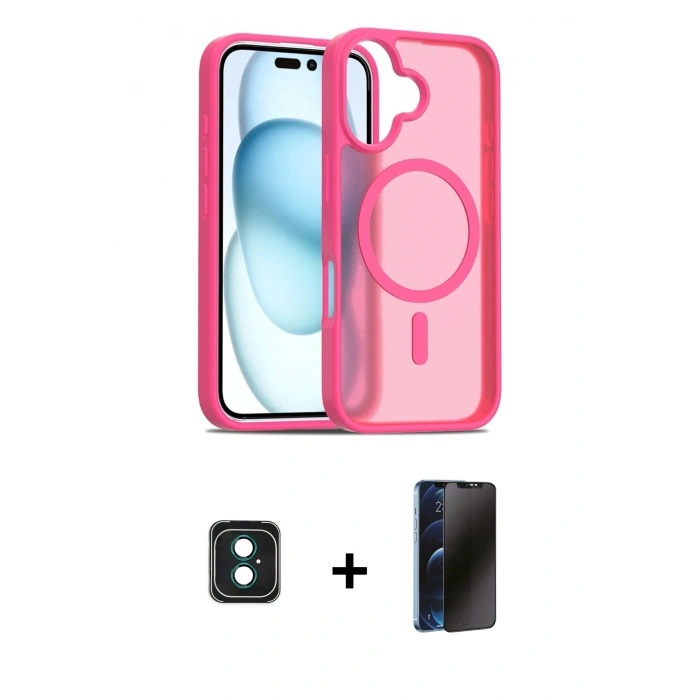 MARSİLYAN™- iPhone 16 Kılıf Siluet Minimal Prime - Siyah 3D Antistatik Hayalet Cam Ekran Koruyucu + PVD Metal Kamera Lens - YL