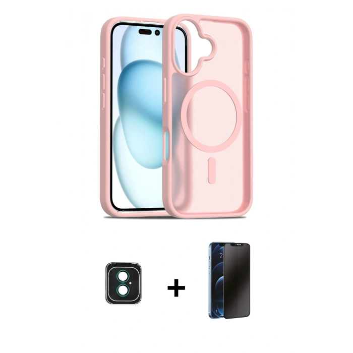 MARSİLYAN™- iPhone 16 Kılıf Siluet Minimal Prime - Siyah 3D Antistatik Hayalet Cam Ekran Koruyucu + PVD Metal Kamera Lens - YL