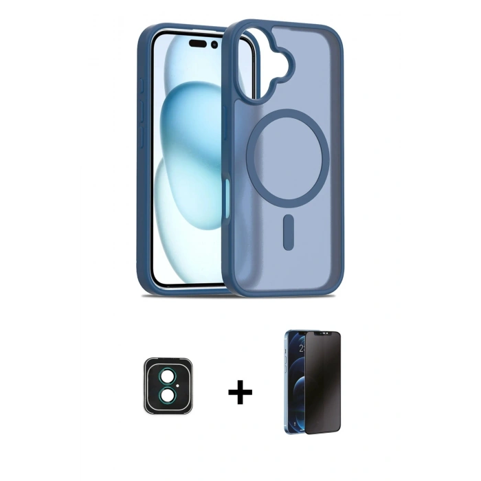 MARSİLYAN™- iPhone 16 Kılıf Siluet Minimal Prime - Siyah 3D Antistatik Hayalet Cam Ekran Koruyucu + PVD Metal Kamera Lens - YL