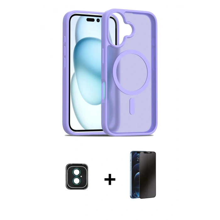 MARSİLYAN™- iPhone 16 Kılıf Siluet Minimal Prime - Siyah 3D Antistatik Hayalet Cam Ekran Koruyucu + PVD Metal Kamera Lens - YL