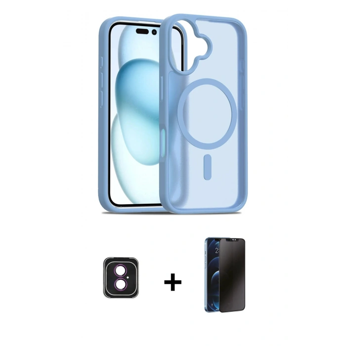 MARSİLYAN™- iPhone 16 Kılıf Siluet Minimal Prime - Siyah 3D Antistatik Hayalet Cam Ekran Koruyucu + PVD Metal Kamera Lens - PE