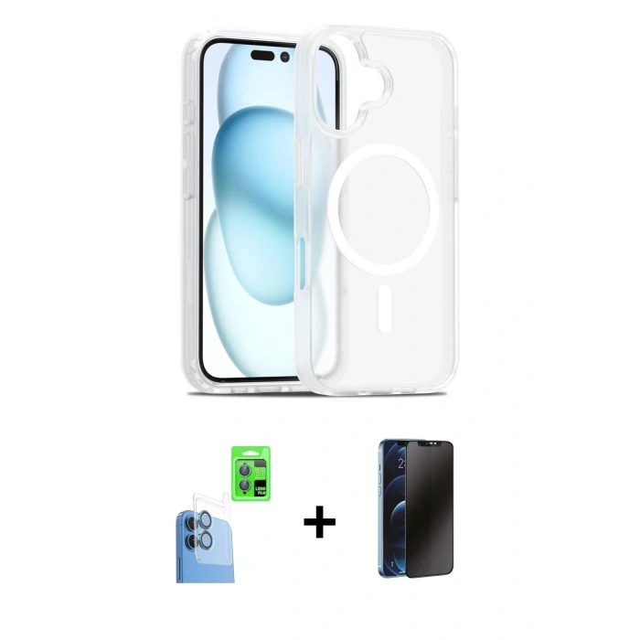 MARSİLYAN™- iPhone 16 Kılıf Siluet Minimal Prime - Siyah 3D Antistatik Hayalet Cam Ekran Koruyucu + Raze Metal Kamera Lens - LT