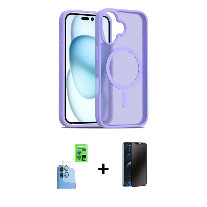 MARSİLYAN™- iPhone 16 Kılıf Siluet Minimal Prime - Siyah 3D Antistatik Hayalet Cam Ekran Koruyucu + Raze Metal Kamera Lens - LT