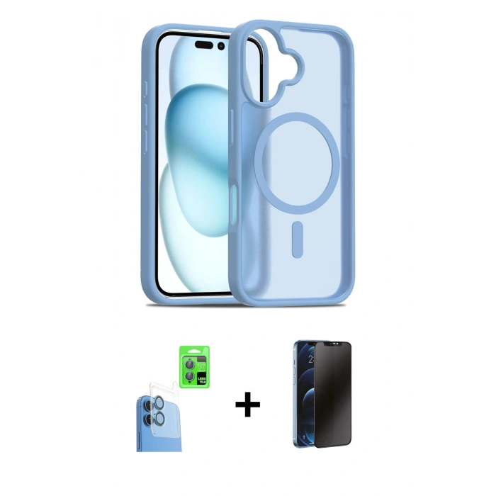 MARSİLYAN™- iPhone 16 Kılıf Siluet Minimal Prime - Siyah 3D Antistatik Hayalet Cam Ekran Koruyucu + Raze Metal Kamera Lens - LT