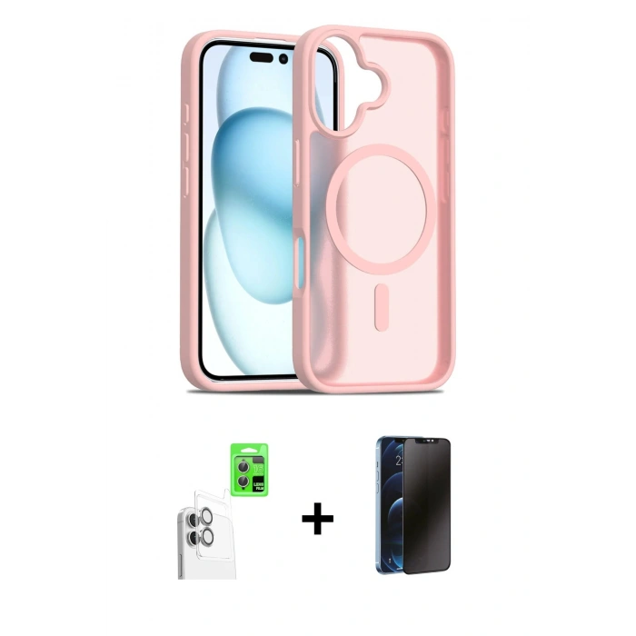 MARSİLYAN™- iPhone 16 Kılıf Siluet Minimal Prime - Siyah 3D Antistatik Hayalet Cam Ekran Koruyucu + Raze Metal Kamera Lens - BZ