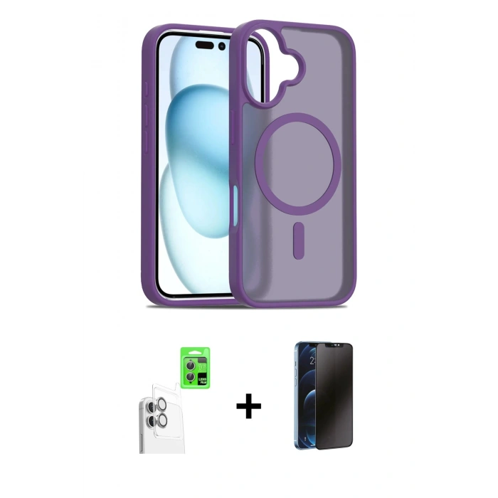 MARSİLYAN™- iPhone 16 Kılıf Siluet Minimal Prime - Siyah 3D Antistatik Hayalet Cam Ekran Koruyucu + Raze Metal Kamera Lens - BZ