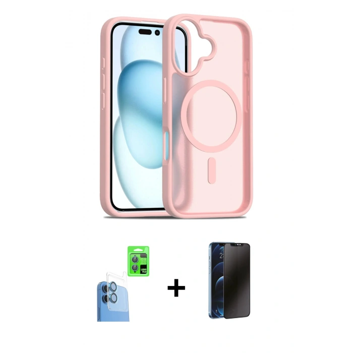 MARSİLYAN™- iPhone 16 Kılıf Siluet Minimal Prime - Siyah 3D Antistatik Hayalet Cam Ekran Koruyucu + Raze Metal Kamera Lens - LT