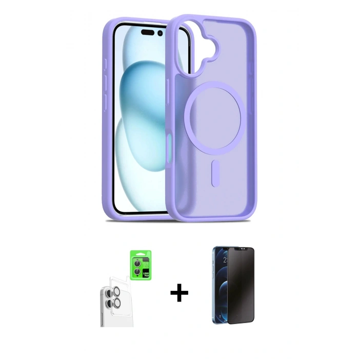 MARSİLYAN™- iPhone 16 Kılıf Siluet Minimal Prime - Siyah 3D Antistatik Hayalet Cam Ekran Koruyucu + Raze Metal Kamera Lens - BZ