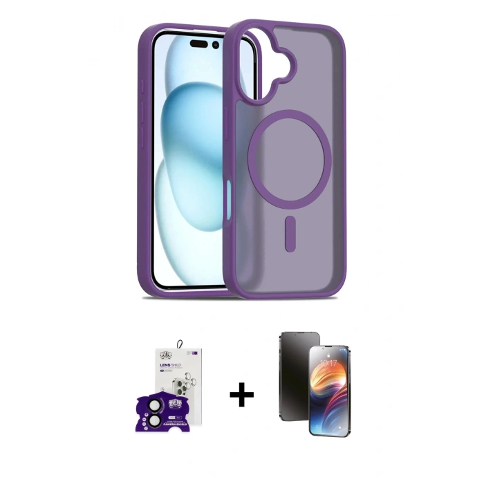MARSİLYAN™- iPhone 16 Kılıf Siluet Minimal Prime - Siyah 3D Antistatik Mat Seramik Nano Ekran Koruyucu + Bilvis Titan Kamera Lens - SH