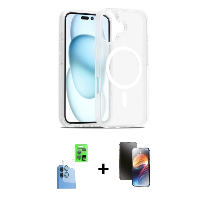 MARSİLYAN™- iPhone 16 Kılıf Siluet Minimal Prime - Siyah 3D Antistatik Mat Seramik Nano Ekran Koruyucu + Lacivert Raze Metal Kamera Lens