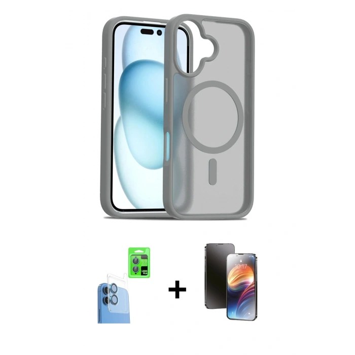 MARSİLYAN™- iPhone 16 Kılıf Siluet Minimal Prime - Siyah 3D Antistatik Mat Seramik Nano Ekran Koruyucu + Lacivert Raze Metal Kamera Lens