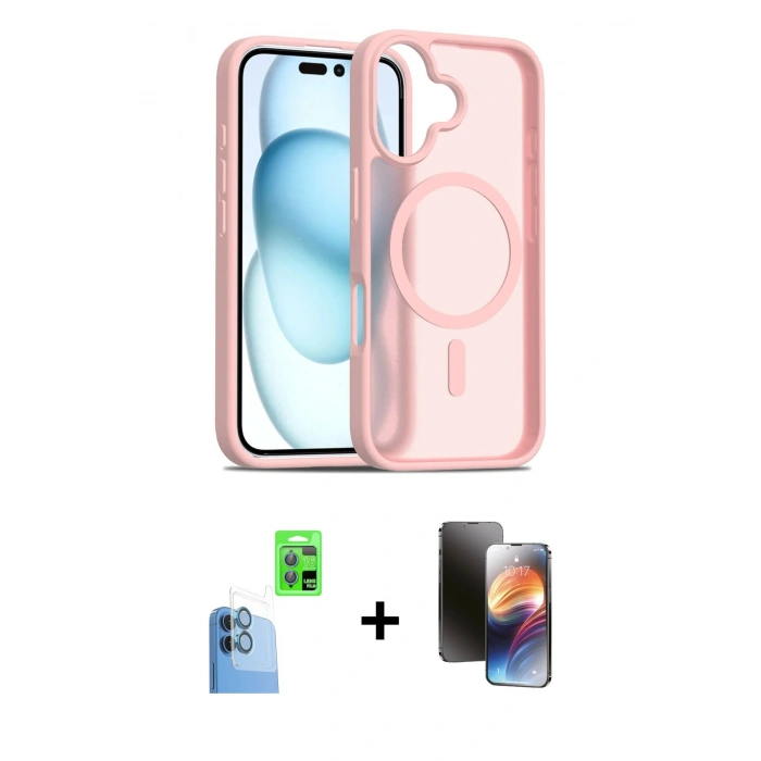 MARSİLYAN™- iPhone 16 Kılıf Siluet Minimal Prime - Siyah 3D Antistatik Mat Seramik Nano Ekran Koruyucu + Lacivert Raze Metal Kamera Lens