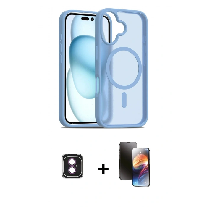 MARSİLYAN™- iPhone 16 Kılıf Siluet Minimal Prime - Siyah 3D Antistatik Mat Seramik Nano Ekran Koruyucu + Pembe PVD Metal Kamera Lens