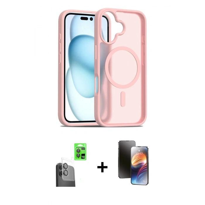 MARSİLYAN™- iPhone 16 Kılıf Siluet Minimal Prime - Siyah 3D Antistatik Mat Seramik Nano Ekran Koruyucu + Raze Metal Kamera Lens - SH
