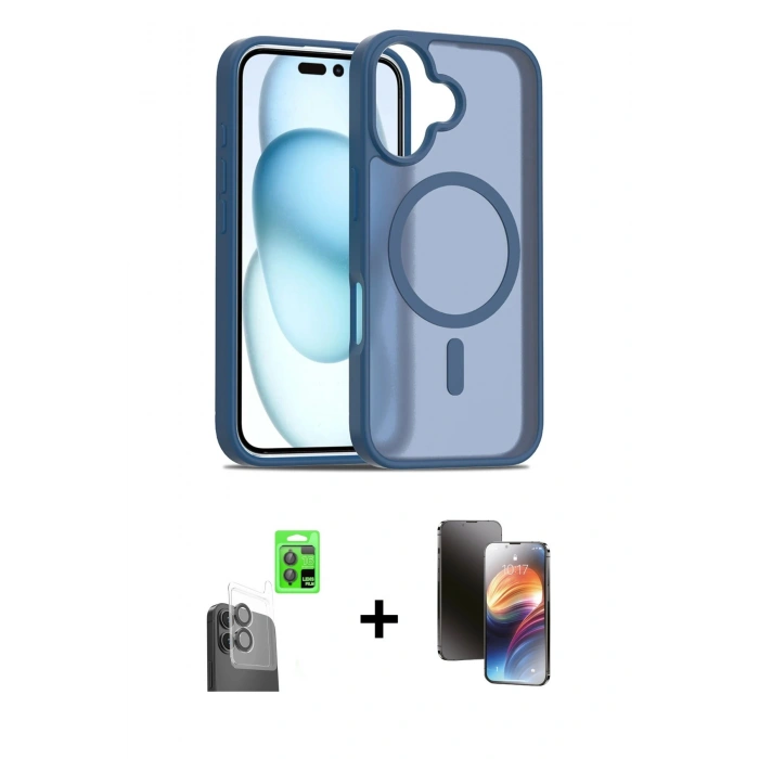 MARSİLYAN™- iPhone 16 Kılıf Siluet Minimal Prime - Siyah 3D Antistatik Mat Seramik Nano Ekran Koruyucu + Raze Metal Kamera Lens - SH