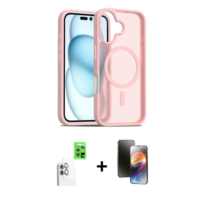 MARSİLYAN™- iPhone 16 Kılıf Siluet Minimal Prime - Siyah 3D Antistatik Mat Seramik Nano Ekran Koruyucu + Raze Metal Kamera Lens - BZ