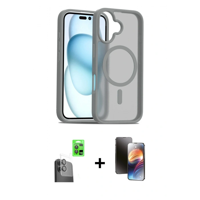 MARSİLYAN™- iPhone 16 Kılıf Siluet Minimal Prime - Siyah 3D Antistatik Mat Seramik Nano Ekran Koruyucu + Raze Metal Kamera Lens - SH
