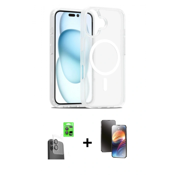 MARSİLYAN™- iPhone 16 Kılıf Siluet Minimal Prime - Siyah 3D Antistatik Mat Seramik Nano Ekran Koruyucu + Raze Metal Kamera Lens - SH