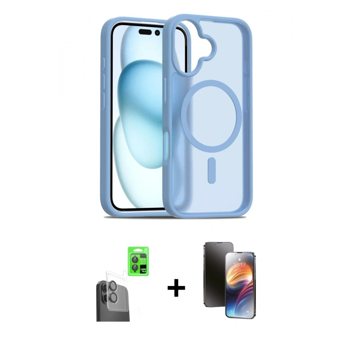 MARSİLYAN™- iPhone 16 Kılıf Siluet Minimal Prime - Siyah 3D Antistatik Mat Seramik Nano Ekran Koruyucu + Raze Metal Kamera Lens - SH