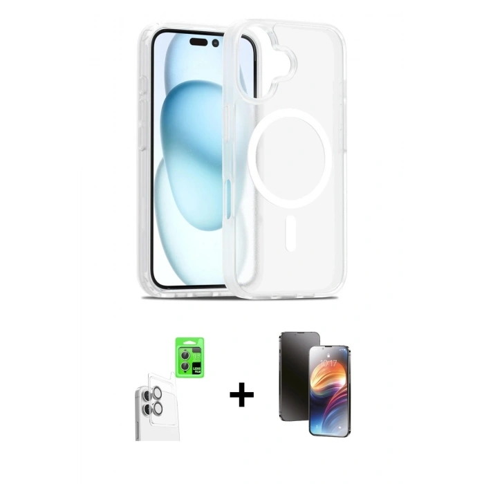 MARSİLYAN™- iPhone 16 Kılıf Siluet Minimal Prime - Siyah 3D Antistatik Mat Seramik Nano Ekran Koruyucu + Raze Metal Kamera Lens - BZ