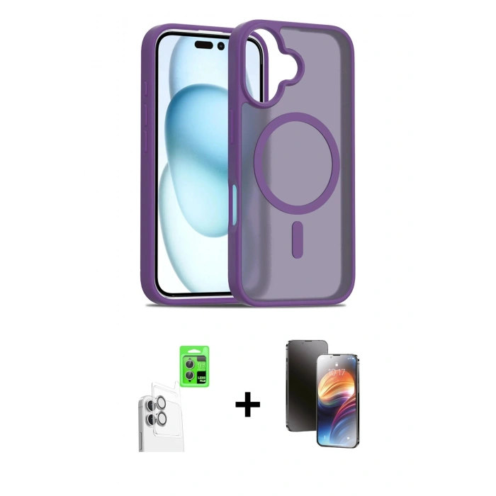 MARSİLYAN™- iPhone 16 Kılıf Siluet Minimal Prime - Siyah 3D Antistatik Mat Seramik Nano Ekran Koruyucu + Raze Metal Kamera Lens - BZ