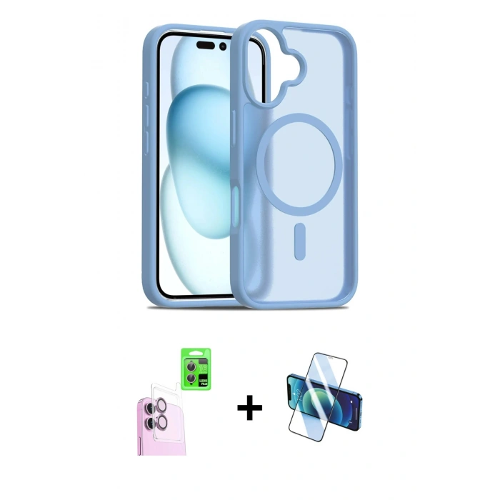 MARSİLYAN™- iPhone 16 Kılıf Siluet Minimal Prime - Siyah 3D Antistatik Seramik Nano Ekran Koruyucu + Raze Metal Kamera Lens - PE
