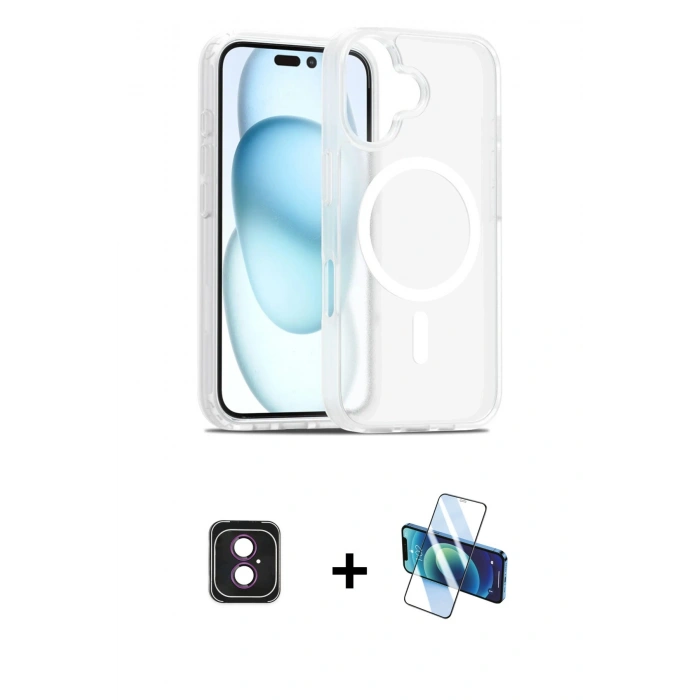MARSİLYAN™- iPhone 16 Kılıf Siluet Minimal Prime - Siyah 3D Antistatik Seramik Nano Ekran Koruyucu + PVD Metal Kamera Lens - PE