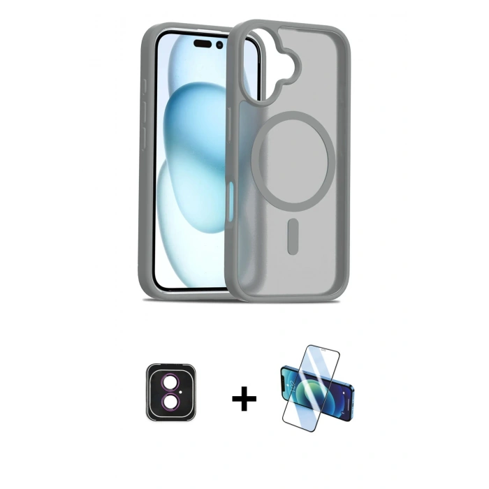 MARSİLYAN™- iPhone 16 Kılıf Siluet Minimal Prime - Siyah 3D Antistatik Seramik Nano Ekran Koruyucu + PVD Metal Kamera Lens - PE