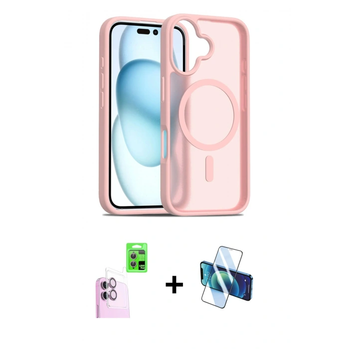 MARSİLYAN™- iPhone 16 Kılıf Siluet Minimal Prime - Siyah 3D Antistatik Seramik Nano Ekran Koruyucu + Raze Metal Kamera Lens - PE