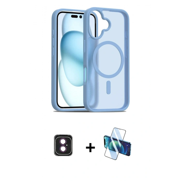 MARSİLYAN™- iPhone 16 Kılıf Siluet Minimal Prime - Siyah 3D Antistatik Seramik Nano Ekran Koruyucu + PVD Metal Kamera Lens - PE