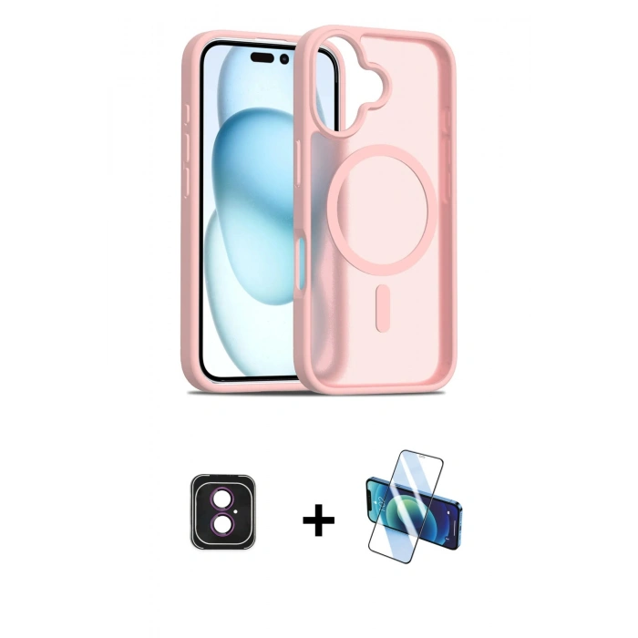 MARSİLYAN™- iPhone 16 Kılıf Siluet Minimal Prime - Siyah 3D Antistatik Seramik Nano Ekran Koruyucu + PVD Metal Kamera Lens - PE
