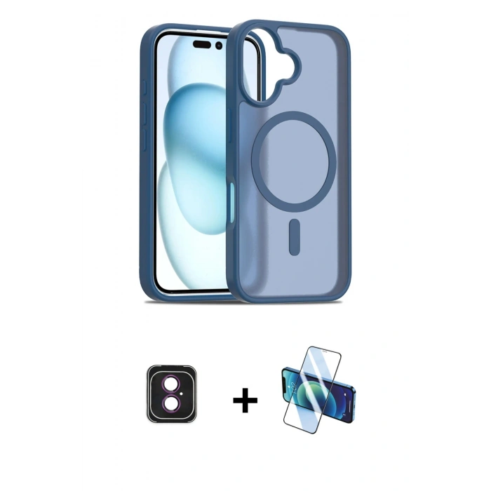 MARSİLYAN™- iPhone 16 Kılıf Siluet Minimal Prime - Siyah 3D Antistatik Seramik Nano Ekran Koruyucu + PVD Metal Kamera Lens - PE