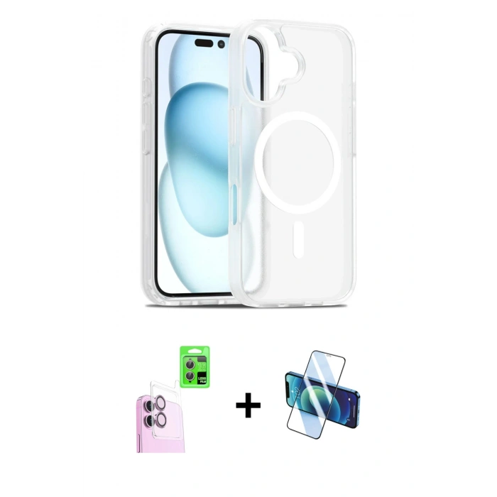 MARSİLYAN™- iPhone 16 Kılıf Siluet Minimal Prime - Siyah 3D Antistatik Seramik Nano Ekran Koruyucu + Raze Metal Kamera Lens - PE