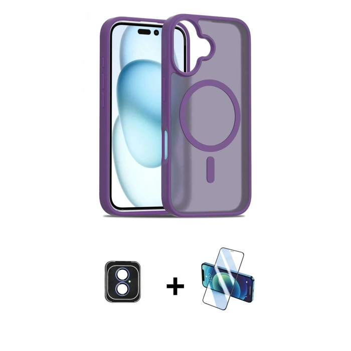 MARSİLYAN™- iPhone 16 Kılıf Siluet Minimal Prime - Siyah 3D Antistatik Seramik Nano Ekran Koruyucu + PVD Metal Kamera Lens - MI