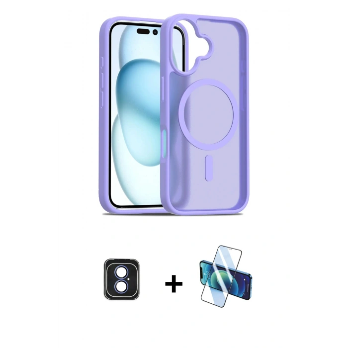 MARSİLYAN™- iPhone 16 Kılıf Siluet Minimal Prime - Siyah 3D Antistatik Seramik Nano Ekran Koruyucu + PVD Metal Kamera Lens - MI