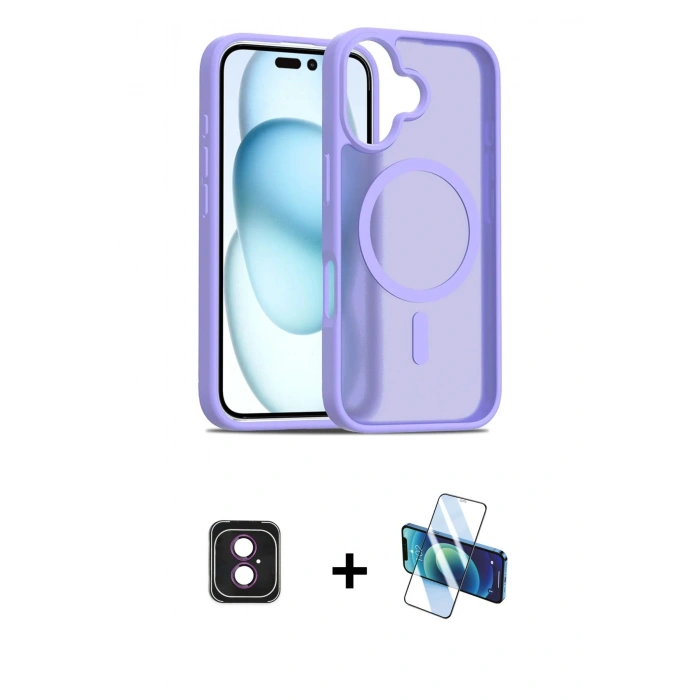 MARSİLYAN™- iPhone 16 Kılıf Siluet Minimal Prime - Siyah 3D Antistatik Seramik Nano Ekran Koruyucu + PVD Metal Kamera Lens - PE