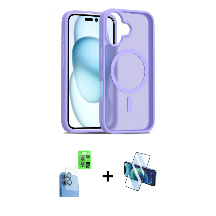 MARSİLYAN™- iPhone 16 Kılıf Siluet Minimal Prime - Siyah 3D Antistatik Seramik Nano Ekran Koruyucu + Raze Metal Kamera Lens - LT