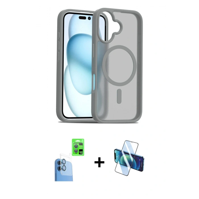 MARSİLYAN™- iPhone 16 Kılıf Siluet Minimal Prime - Siyah 3D Antistatik Seramik Nano Ekran Koruyucu + Raze Metal Kamera Lens - LT