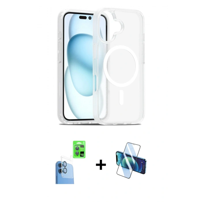 MARSİLYAN™- iPhone 16 Kılıf Siluet Minimal Prime - Siyah 3D Antistatik Seramik Nano Ekran Koruyucu + Raze Metal Kamera Lens - LT