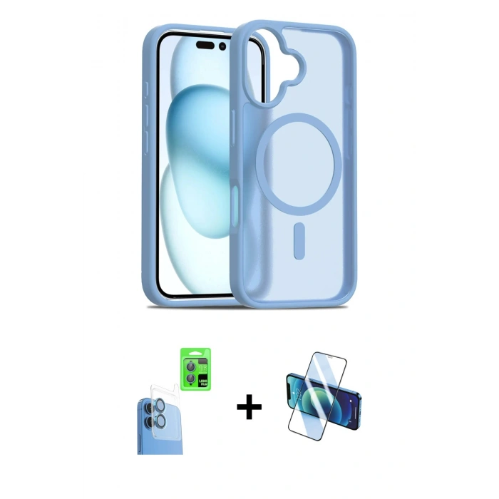 MARSİLYAN™- iPhone 16 Kılıf Siluet Minimal Prime - Siyah 3D Antistatik Seramik Nano Ekran Koruyucu + Raze Metal Kamera Lens - LT