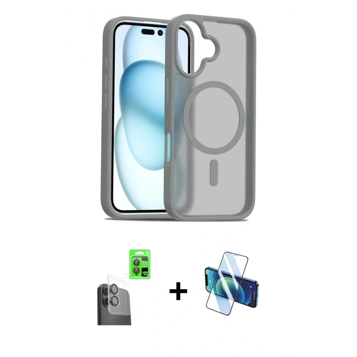 MARSİLYAN™- iPhone 16 Kılıf Siluet Minimal Prime - Siyah 3D Antistatik Seramik Nano Ekran Koruyucu + Raze Metal Kamera Lens - SH