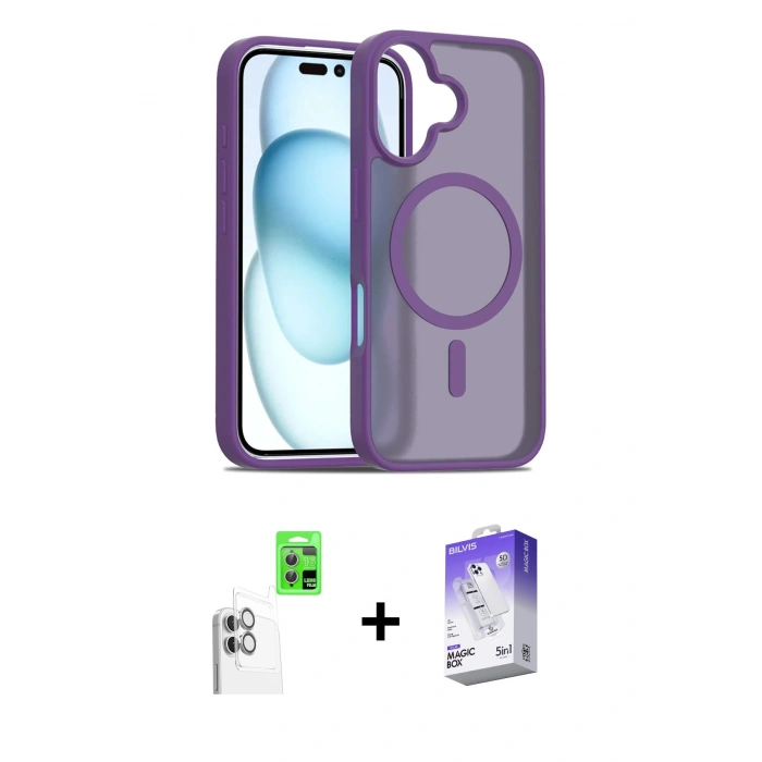 MARSİLYAN™- iPhone 16 Kılıf Siluet Minimal Prime - Siyah Bilvis 5in1 3D Magic Cam Ekran Koruyucu + Raze Metal Kamera Lens - BZ