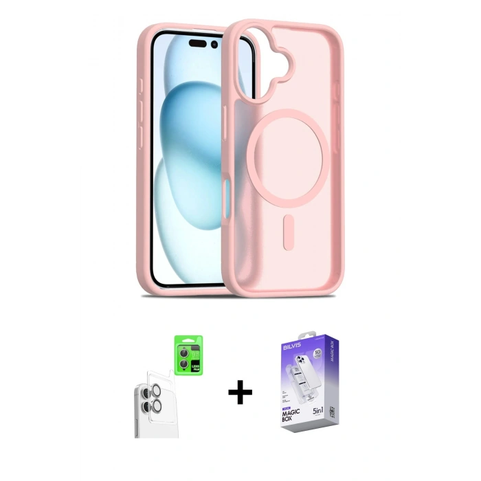 MARSİLYAN™- iPhone 16 Kılıf Siluet Minimal Prime - Siyah Bilvis 5in1 3D Magic Cam Ekran Koruyucu + Raze Metal Kamera Lens - BZ