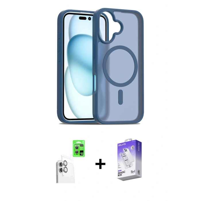 MARSİLYAN™- iPhone 16 Kılıf Siluet Minimal Prime - Siyah Bilvis 5in1 3D Magic Cam Ekran Koruyucu + Raze Metal Kamera Lens - BZ