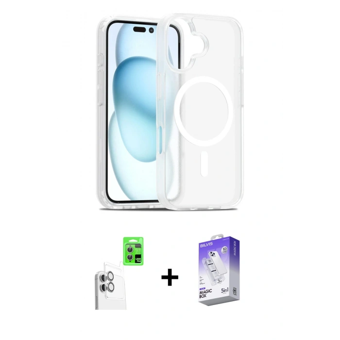 MARSİLYAN™- iPhone 16 Kılıf Siluet Minimal Prime - Siyah Bilvis 5in1 3D Magic Cam Ekran Koruyucu + Raze Metal Kamera Lens - BZ