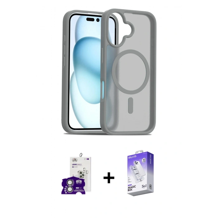 MARSİLYAN™- iPhone 16 Kılıf Siluet Minimal Prime - Siyah Bilvis 5in1 3D Magic Cam Ekran Koruyucu + Bilvis Titan Kamera Lens - GS