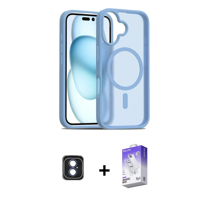 MARSİLYAN™- iPhone 16 Kılıf Siluet Minimal Prime - Siyah Bilvis 5in1 3D Magic Cam Ekran Koruyucu + PVD Metal Kamera Lens - MI